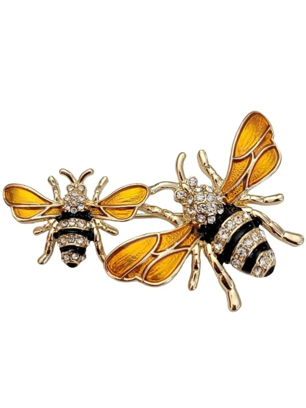 Napier Gold-Tone Clear Rhinestone Black Gold Enamel Bees Brooch, Signed K114